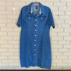 Vintage Denim Mini Dress Button Up Front Western 90s Y2K Animal Print Cowgirl 16